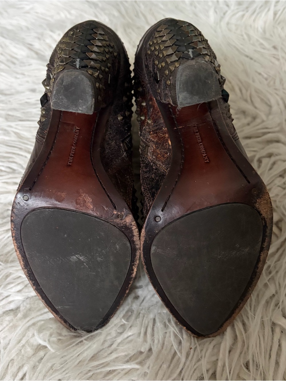 Frye Remy Deco Studded Leather Western Brown Heeled Ankle Booties Boots EUC 6.5 - Picture 4 of 11